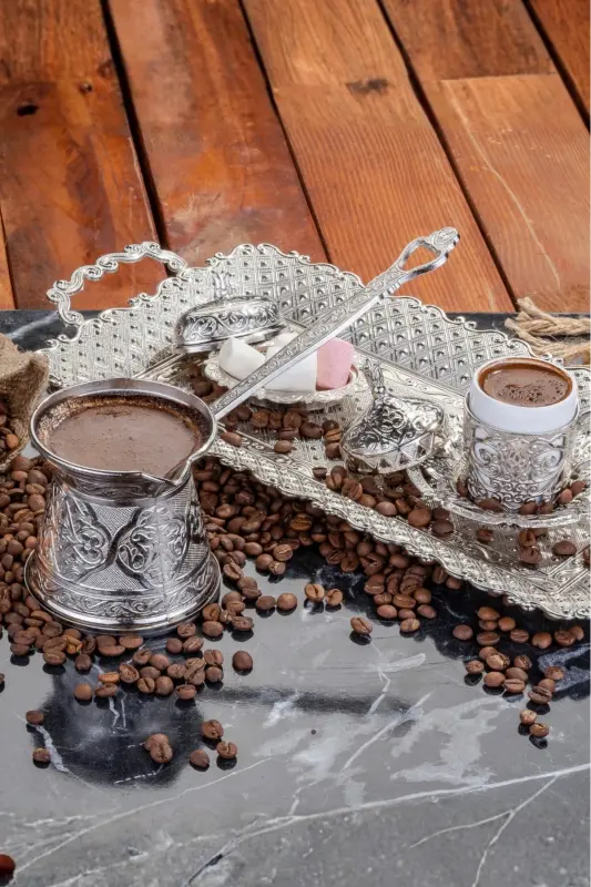 Desenli Döküm Cezve 4 Kişilik- İndüksiyonlu Ocaklara Uyumlu 170 Ml-Gümüş - 7