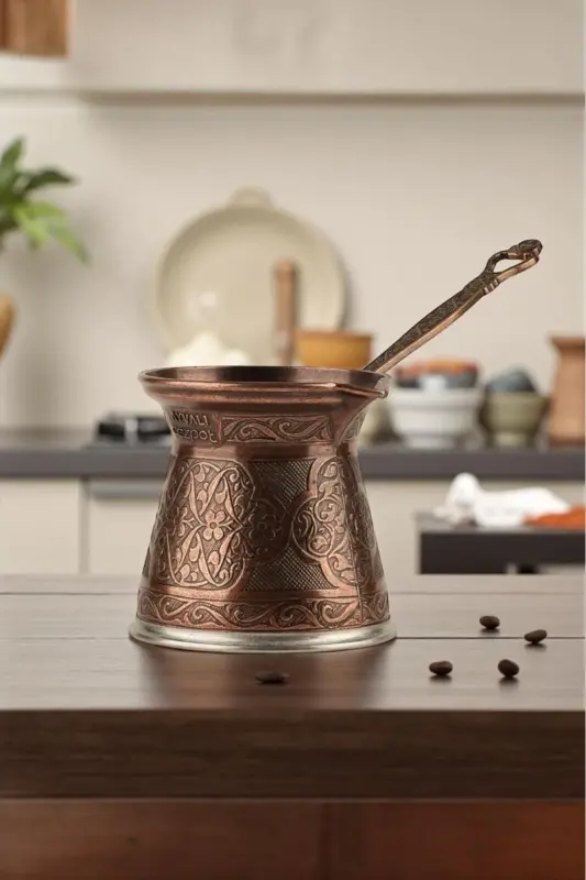 Desenli Döküm Cezve 4 Kişilik- İndüksiyonlu Ocaklara Uyumlu 170 Ml - bakır - 4