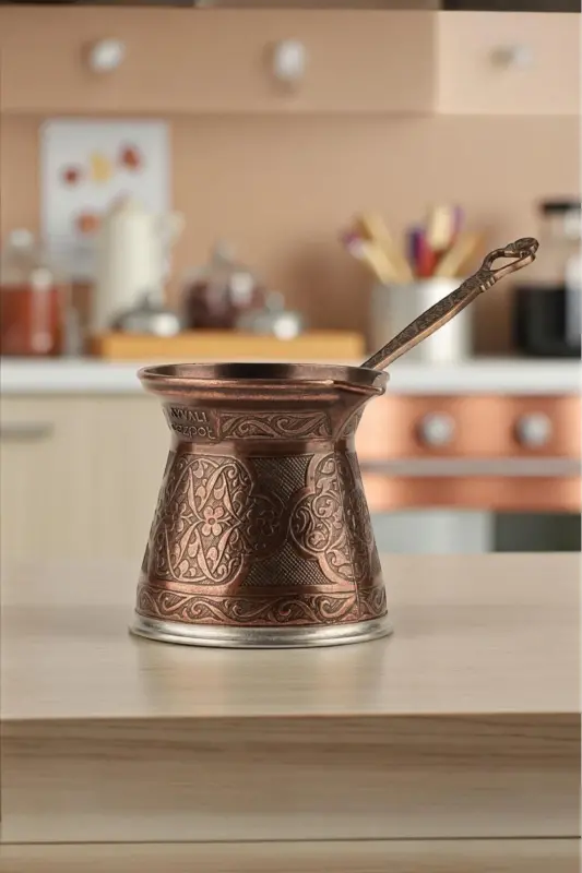 Desenli Döküm Cezve 4 Kişilik- İndüksiyonlu Ocaklara Uyumlu 170 Ml - bakır - 5