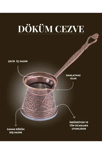 Desenli Döküm Cezve 4 Kişilik- İndüksiyonlu Ocaklara Uyumlu 170 Ml - bakır - 6