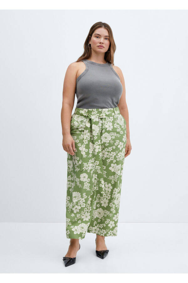 Desenli fiyonklu pantolon - Yeşil - 8