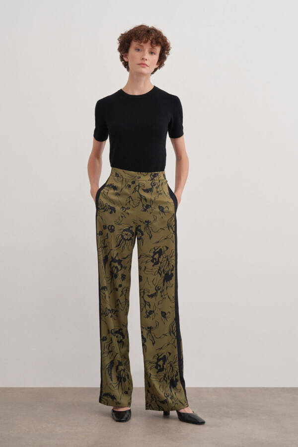 Desenli Kemerli Pantolon - Yeşil - 2