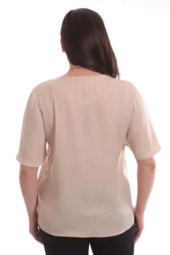 Desenli Kısa Kol Bej Bluz - 5