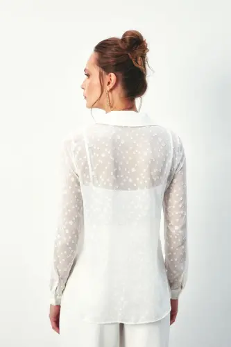 Desenli Klasik Gömlek - Ekru - EKRU - 4
