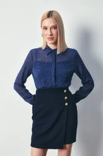 Desenli Klasik Gömlek - Lacivert - LACİVERT - Sateen (1)