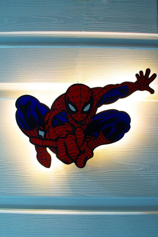 Desenli Led Aydınlatmalı Ahşap Gece Lambası, Çocuk Ve Bebek Odası Dekoru - Spiderman Deseni - 2