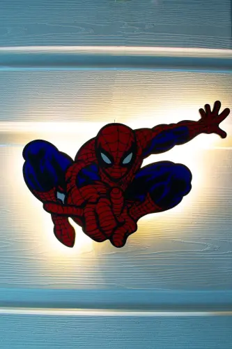 Desenli Led Aydınlatmalı Ahşap Gece Lambası, Çocuk Ve Bebek Odası Dekoru - Spiderman Deseni - 2