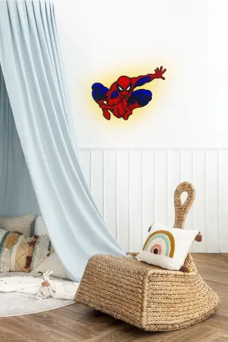 Desenli Led Aydınlatmalı Ahşap Gece Lambası, Çocuk Ve Bebek Odası Dekoru - Spiderman Deseni - 4