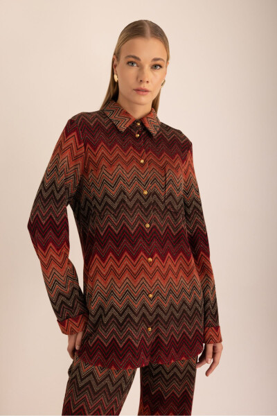 Desenli Örme Tunik - Kahverengi - 8