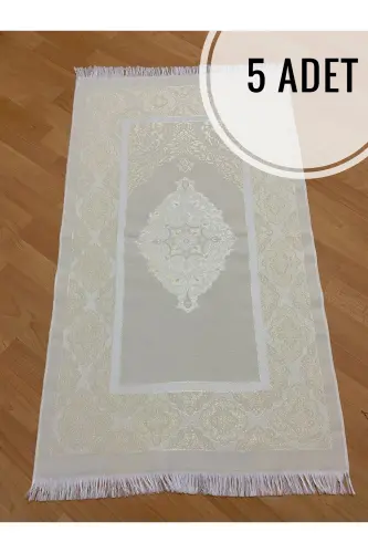 5 Adet Desenli Saçaklı Hediyelik Bohçalık Tafta Gold Seccade - Altın 