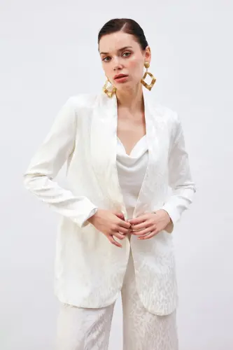 Desenli Saten Ceket - Ekru-EKRU 