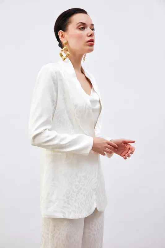 Desenli Saten Ceket - Ekru-EKRU - 2