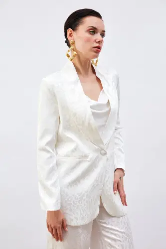 Desenli Saten Ceket - Ekru-EKRU - 4