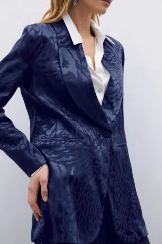 Desenli Saten Ceket - Lacivert-Lacivert - 6