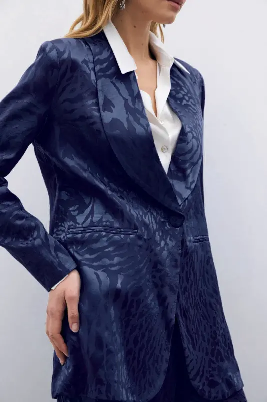 Desenli Saten Ceket - Lacivert-Lacivert - 6