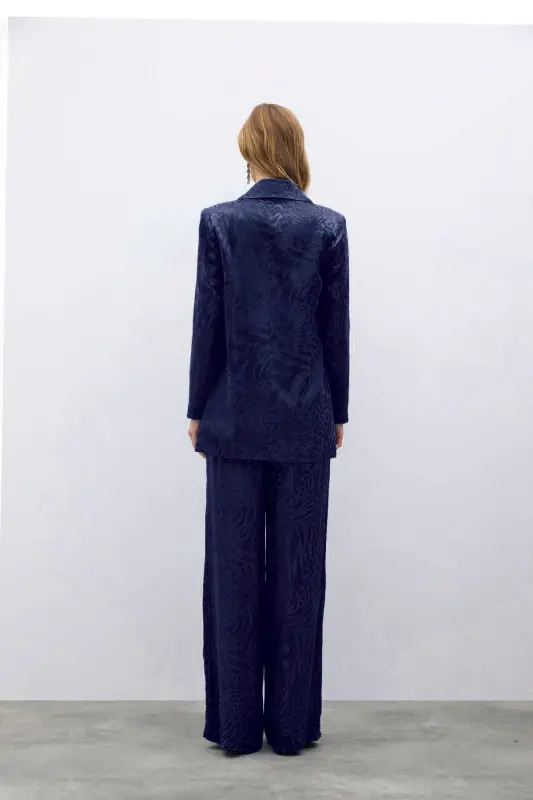 Desenli Saten Ceket - Lacivert-Lacivert - 7