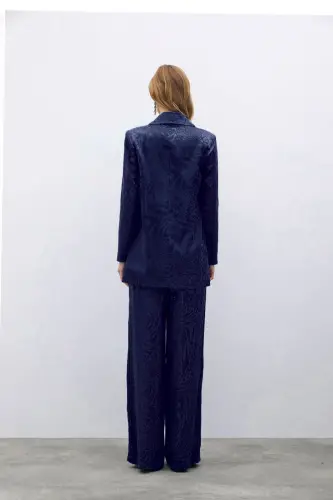 Desenli Saten Ceket - Lacivert-Lacivert - 7