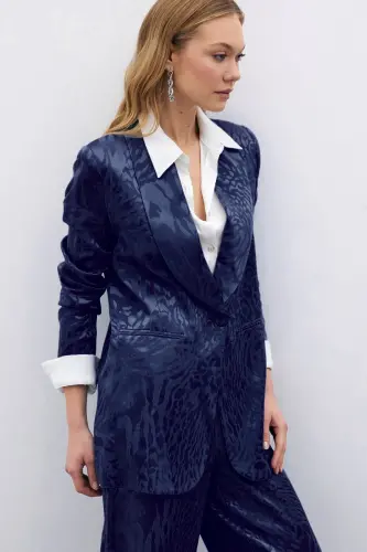 Desenli Saten Ceket - Lacivert-Lacivert - SATEEN (1)