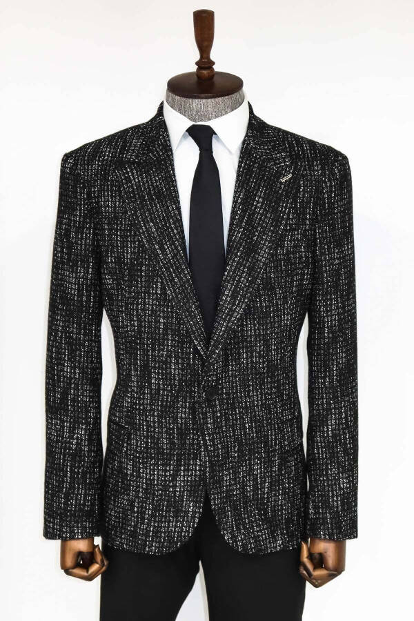 Desenli Slim Fit Spor Siyah Erkek Ceket - Wessi - Siyah - 4