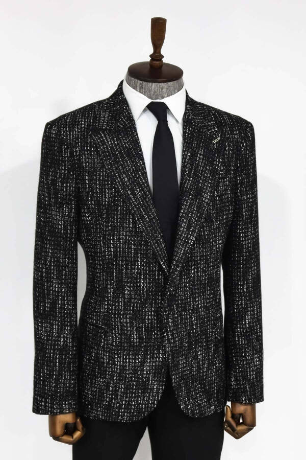 Desenli Slim Fit Spor Siyah Erkek Ceket - Wessi - Siyah - 6