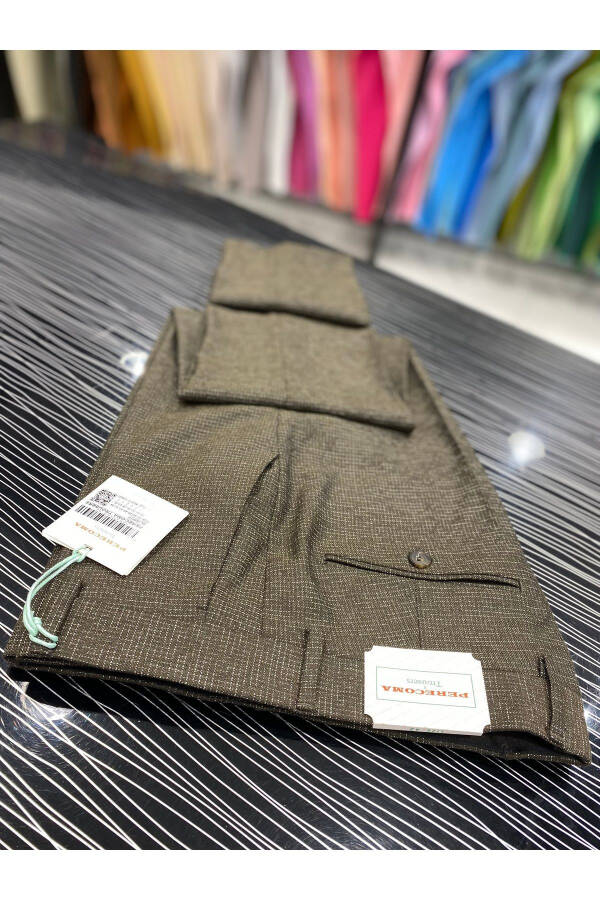 Desenli Slimfit Kumaş Pantolon-Vizon - 1