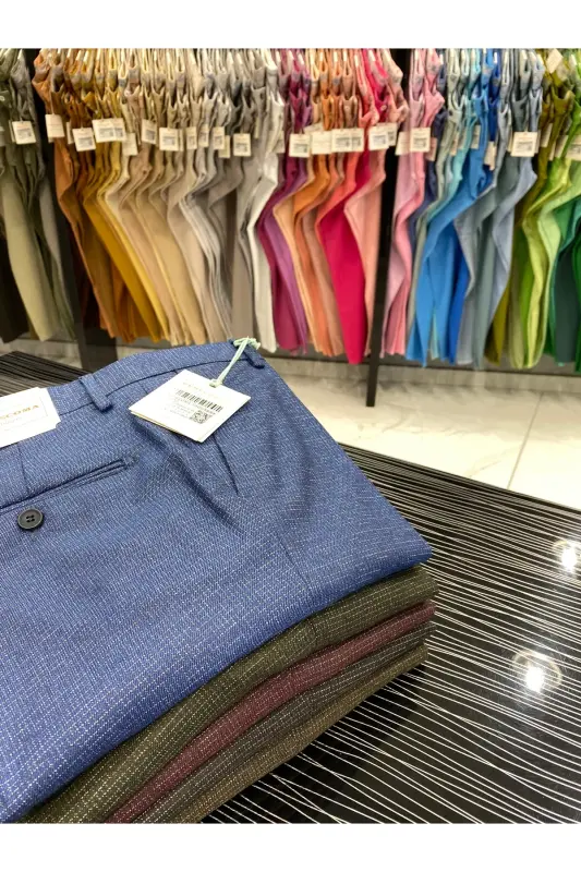 Desenli Slimfit Kumaş Pantolon - Bordo - 3