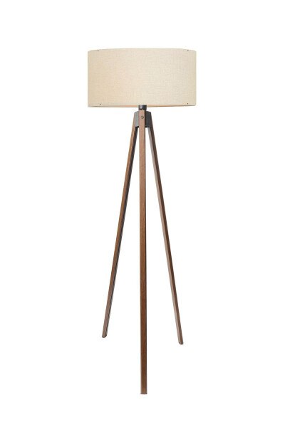 Desert Beige Round Fabric Cylinder Head Wooden Tripod Floor Lamp Ayd-2581 - 2