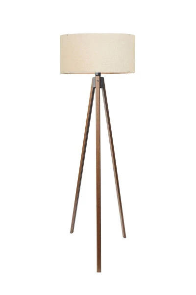 Desert Beige Round Fabric Cylinder Head Wooden Tripod Floor Lamp Ayd-2581 - 3