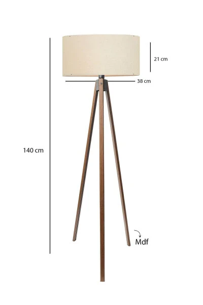 Desert Beige Round Fabric Cylinder Head Wooden Tripod Floor Lamp Ayd-2581 - 4