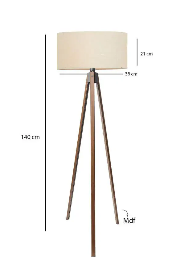 Desert Beige Round Fabric Cylinder Head Wooden Tripod Floor Lamp Ayd-2581 - 4