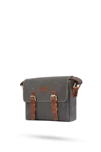 Design 01 Canvas - Genuine Leather Smoky Unisex Messenger Bag - Smoky - 3