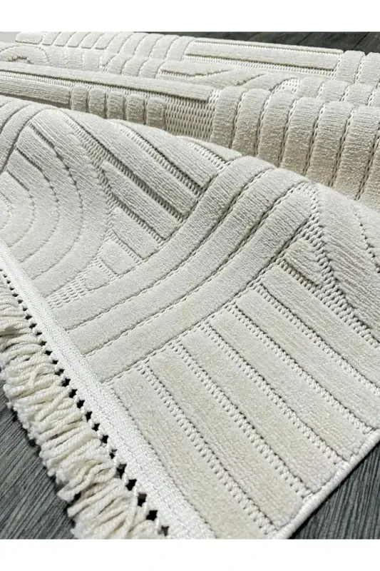 DESIGN 1090 BEIGE Soft Touch Carpet Rug Living Room Kitchen Corridor Cut Runner Woven Machine Carpet-BEIGE - 5