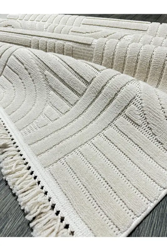 DESIGN 1090 BEIGE Soft Touch Carpet Rug Living Room Kitchen Corridor Cut Runner Woven Machine Carpet-BEIGE - 6