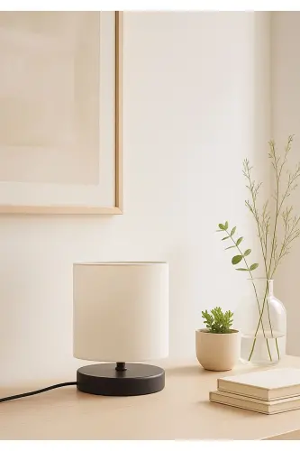 Design Abajur Mini Boy Beyaz Kumaş Başlık-Beyaz 