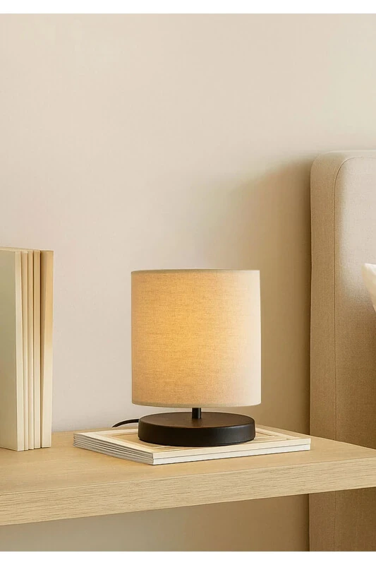 Design Abajur Mini Boy Ithal Kırçıllı Kumaş Başlık-Krem kırçıllı - HOMİNG