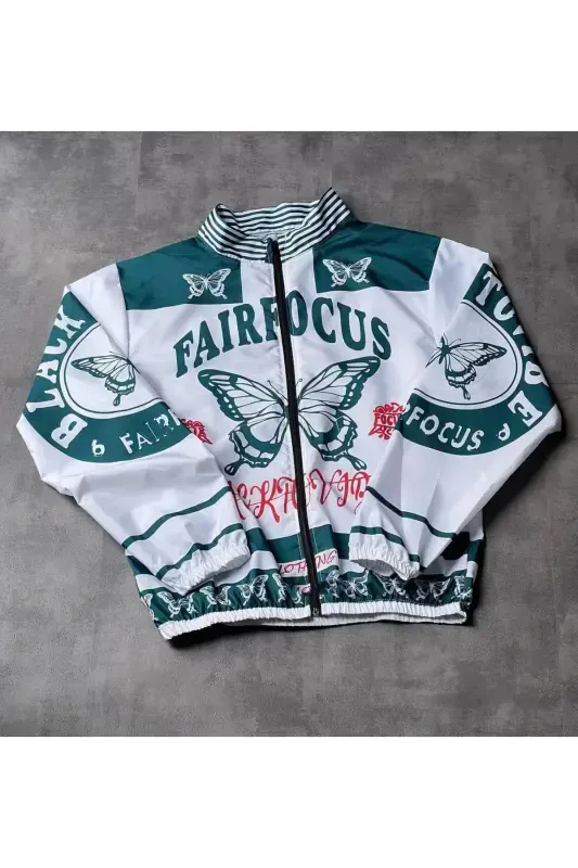 Design Printed Thin Kangaroo Pocket Raincoat-Ecru - 1