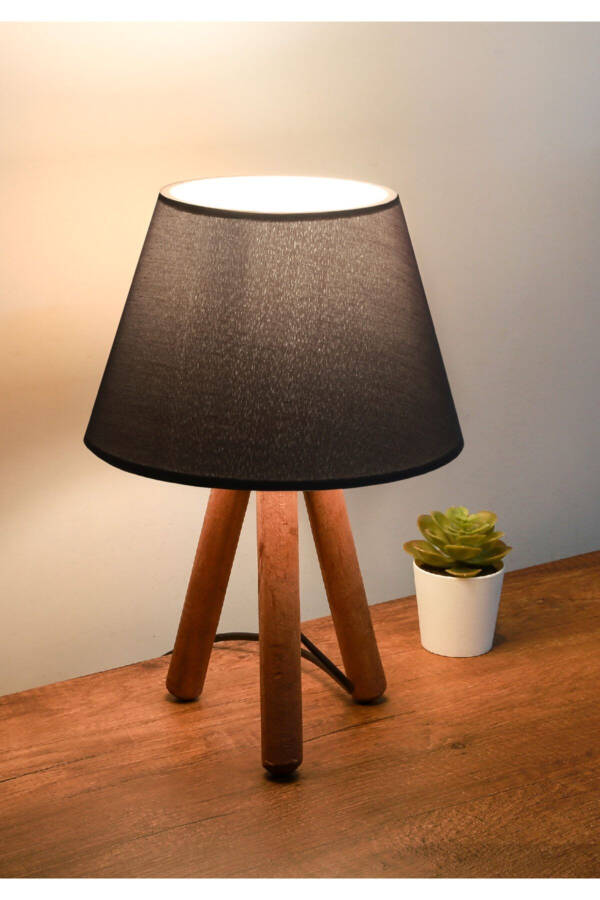 Design Wooden Anthracite Fabric Shade Table Lamp Ayd-3169 - 2