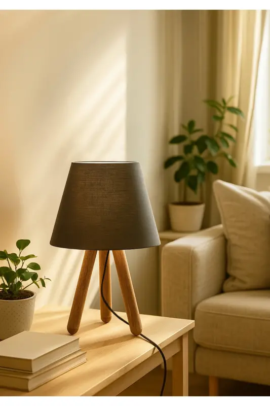 Design Wooden Anthracite Fabric Shade Table Lamp Ayd-3169 - HOMİNG