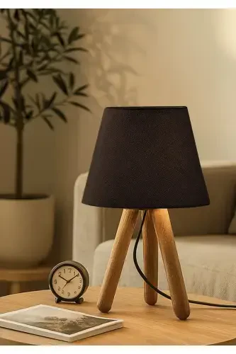 Design Wooden Fabric Shade Lamp - Black Ayd-3168 - 1
