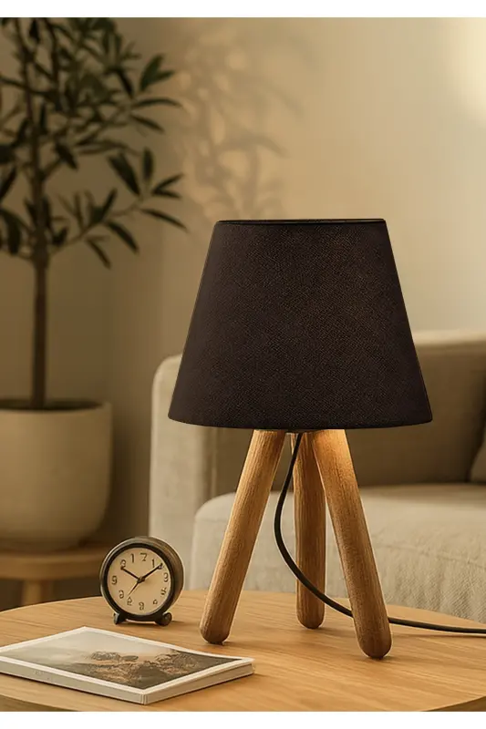 Design Wooden Fabric Shade Lamp - Black Ayd-3168 - HOMİNG