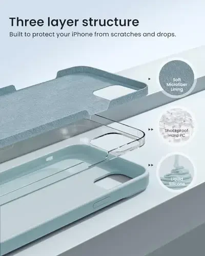 Designed for iPhone 15 Case, Silicone Phone Case [Military Grade Drop Protection] [Anti-Scratch Microfiber Lining] Silicone Ultra Slim Cover Shockproof Phone Cases 6.1 inch, Sky Blue - BUYDOT (1)