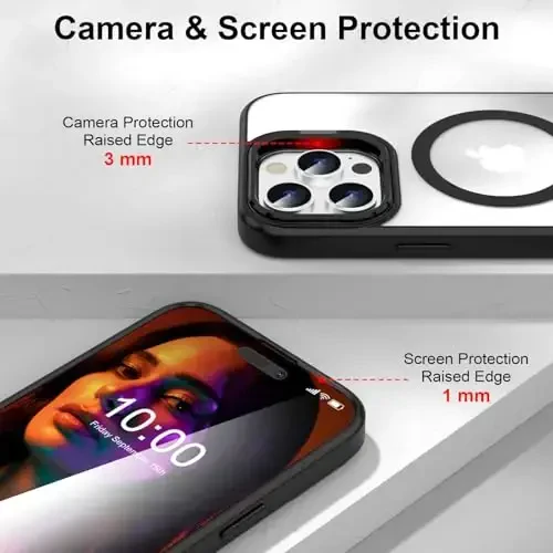 Designed for iPhone 16 Pro Case Magnetic with Kickstand & Sreen Protector,Slim Shockproof Military protecive Buil-in Camera Ring Stand Phone Cover Case for 16 Pro 2024 6.3inch (Black) - 2