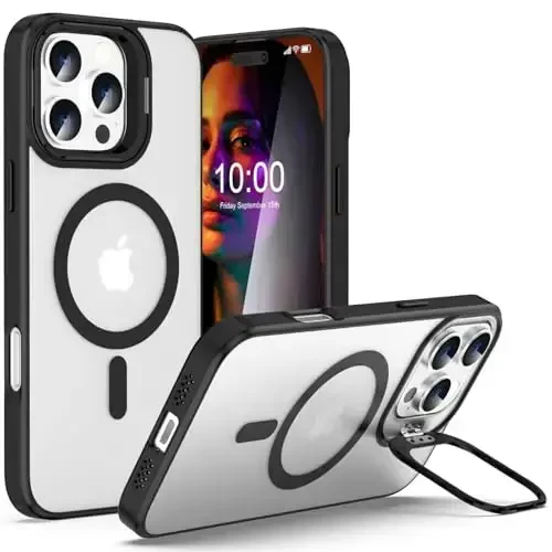 Designed for iPhone 16 Pro Max Case Magnetic with Kickstand,Slim Shockproof Military protecive Buil-in Camera Ring Stand Phone Cover Case for 16 Pro Max 6.9inch 2024 (Dark) - 1