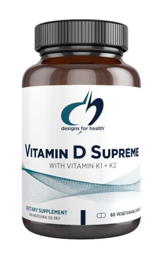 Designs for Health Vitamin D Supreme - Vitamin D 5000 IU va 2000mcg Vitamin K (MK4) Suyak, Yurak Sog'ligi va Immunitetni Qo'llab-quvvatlash uchun - GG Qo'shimchasi bilan Boyitilgan Vitamin D3 (60 Kapsula) - 3