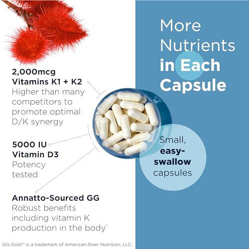 Designs for Health Vitamin D Supreme - Vitamin D 5000 IU ve 2000mcg Vitamin K (MK4) Kemik, Kalp Sağlığı ve Bağışıklık Desteği İçin - GG Takviyesi ile Zenginleştirilmiş Vitamin D3 (60 Kapsül) - 5