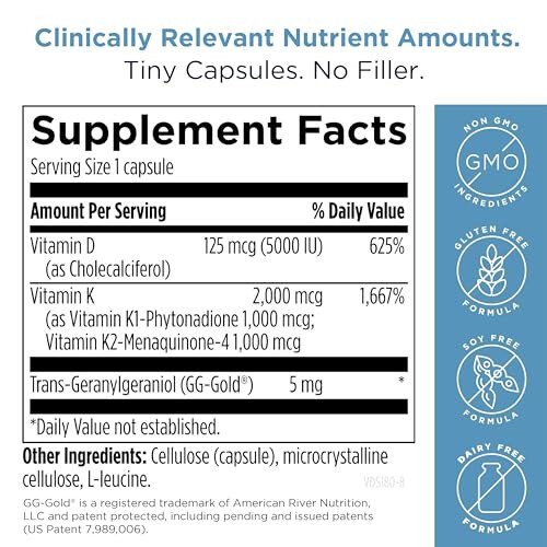 Designs for Health Vitamin D Supreme - Витамин D 5000 МЕ с 2000 мкг витамина К в форме MK4 для здоровья костей, сердца и иммунитета - Витамин D3, обогащенный добавкой GG (60 капсул) - 8