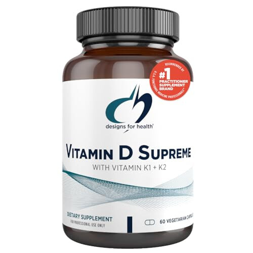 Designs for Health Vitamin D Supreme - Витамин D 5000 МЕ с 2000 мкг витамина К в форме MK4 для здоровья костей, сердца и иммунитета - Витамин D3, обогащенный добавкой GG (60 капсул) - 2