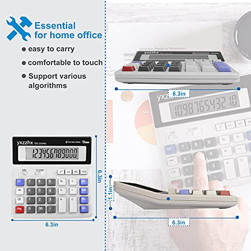 Desk Calculator 12 Digit Extra Large 4.3-Inch LCD Display, Two Way Power Battery and Solar Calculators Desktop, Big Buttons Easy to Press Used as Office Calculators for Desk White - 3