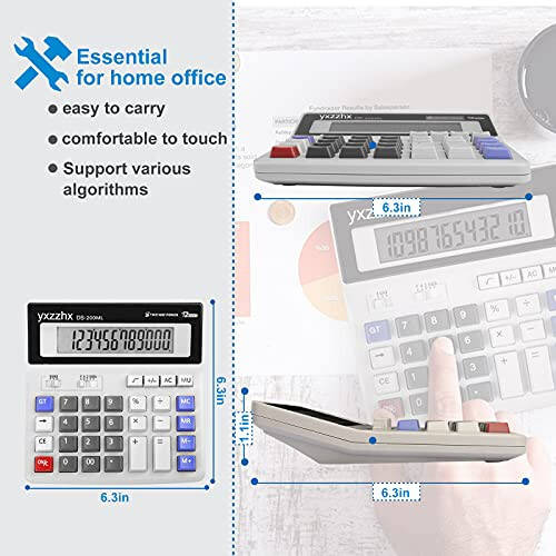 Desk Calculator 12 Digit Extra Large 4.3-Inch LCD Display, Two Way Power Battery and Solar Calculators Desktop, Big Buttons Easy to Press Used as Office Calculators for Desk White - 3