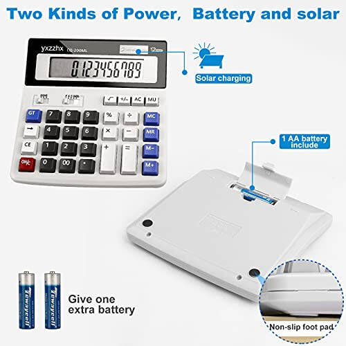 Desk Calculator 12 Digit Extra Large 4.3-Inch LCD Display, Two Way Power Battery and Solar Calculators Desktop, Big Buttons Easy to Press Used as Office Calculators for Desk White - 4